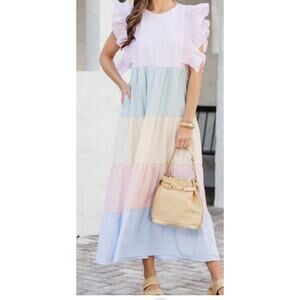 Entro Pink Striped Midi Dress